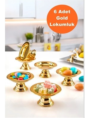 6'lı Akrilik Dekoratif Gold Kahve Yanı Sunumluk Lokumluk Şekerlik 6'lı Makaronluk