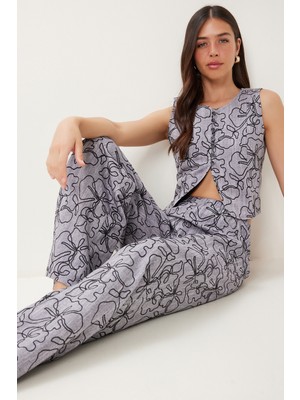 Desenli Keten Yelek Pantolon Takım LRG0032 GRİ