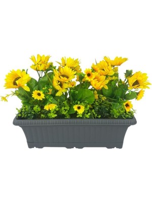 Yapay Çiçek Ay Çiçeği Antrasit Küpeşte Askılı Saksıda Balkon Çiçeği