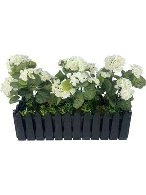 Yapay Çiçek Beyaz Sardunya Siyah Çit Saksıda Küpeşte Askılı Balkon Çiçeği Çiçek Sepeti