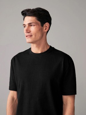 Erkek %100 Pamuk Oversize Kesim Bisiklet Yaka Basic Tişört