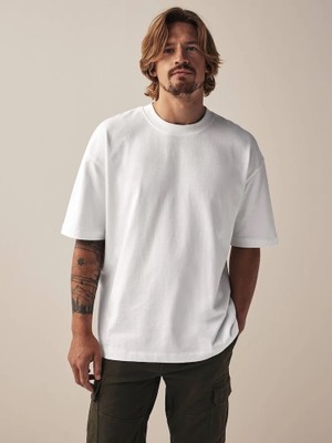 Erkek %100 Pamuk Oversize Kesim Bisiklet Yaka Basic Tişört