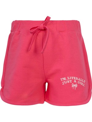 Girl Nakış Biyeli Şort Fuşya