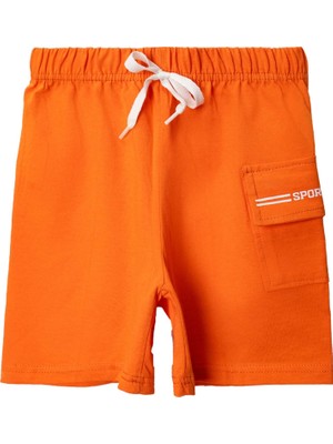 Penye Kargo Cepli Şort Oranj