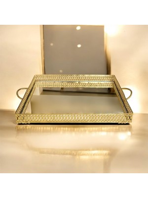 Metal Kenarlı Aynalı Tepsi