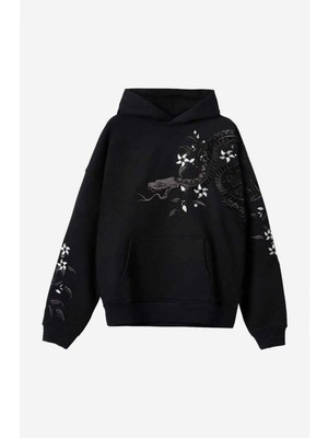 100% Organik Pamuklu Oversized Night Python Nakışlı Hoodie - Şık ve Rahat Moda