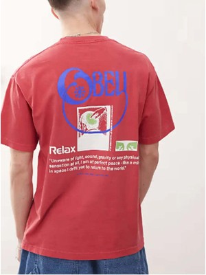 Obey Relax Erkekler Için Casual Kırmızı Sweatshirt - Rahat Moda Tercihiniz