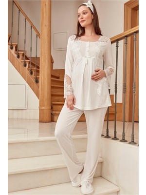 By Mecit 5015 Ekru Lohusa Pijama Takımı