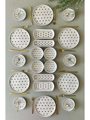 Siyah Kalp Desenli 6 Kişilik 20 Parça Kahvaltı Takımı