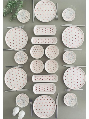 Love 6 Kişilik 20 Parça Kırmızı Kalp Model Kahvaltı Takımı