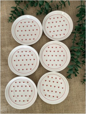 Love Kırmızı Kalp Model 6'lı Çay Tabağı