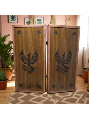 Simya Premıum Zümrüdü Anka Kuşu Ceviz Kaplama  Ahşap Pullu Tavla