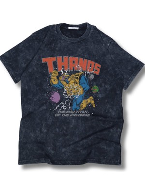 Unisex Thanos The Mad Titan Of The Universe Yazılı Yıkamalı T-Shirt, Oversize Mar Vel Temalı Tişört