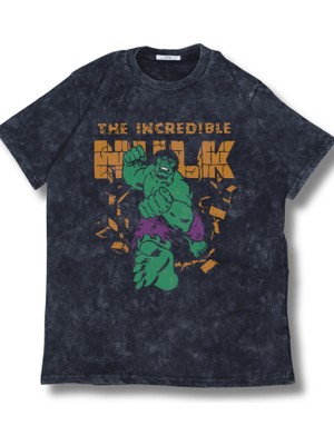 Unisex The Incredible Hulk Baskılı Yıkamalı T-Shirt, Oversize Mar Vel Temalı Vintage Tişört