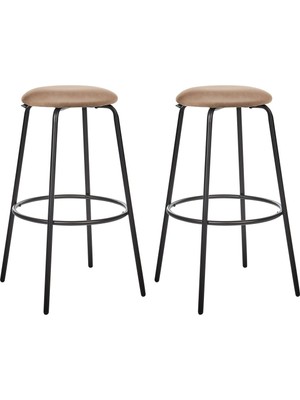 Morton 2’li Kadife Bar Sandalyesi Seti, 75 cm Oturma Yüksekliği, Ayak Destekli