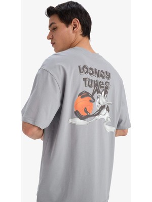 DeFacto %100 Pamuk Looney Tunes Boxy Fit Bisiklet Yaka Sırt Baskılı Kısa Kollu Tişört E9293AX25AU