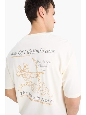 DeFacto %100 Pamuk Boxy Fit Baskılı Tişört F1093AX25AU