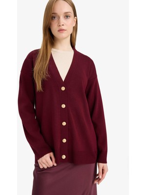 DeFacto Relax Fit V Yaka Düğmeli Triko Hırka E6134AX25AU