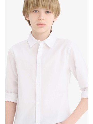 DeFacto Polo Yaka Poplin Uzun Kollu Okul Gömleği Erkek Çocuk T8853A625AU