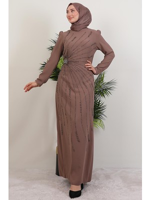 Giza Store Elçin Taşlı Elbise Gül Kahve