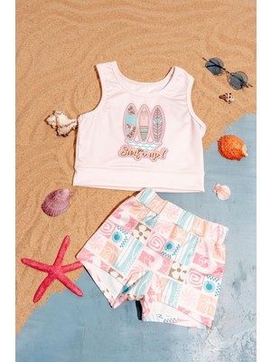 Kız Çocuk Baskılı Crop Mayo Bikini Takımı