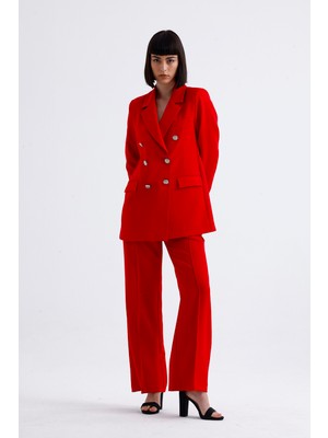 Kadın Takım Elbise Ceket ve Pantolon | TK34239 Kırmızı