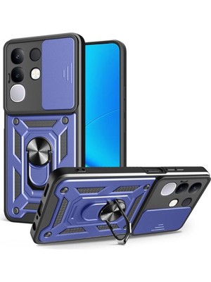 Gpack Vivo Y29 Uyumlu Kılıf Pars Sürgülü Kamera Korumalı Yüzüklü Sert Silikon Lacivert