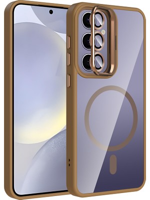 Galaxy S25 Plus Kılıf Standlı ve Kamera Lens Hediyeli M-Safe Şarj Özellikli Sys Etro Kapak - Desert
