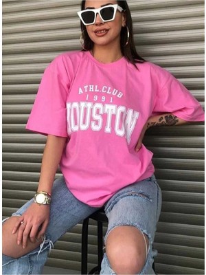 Malkoçbey Houston Baskılı Oversize Unisex Basic T-Şihirt
