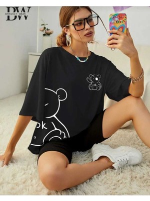 Malkoçbey Korsan Ayı Baskılı Oversize Unisex Basic T-Şihirt
