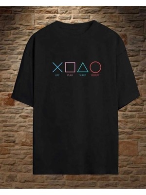 Malkoçbey Play Game Baskılı Oversize Unisex Basic T-Şihirt