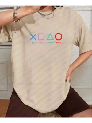 Malkoçbey Play Game Baskılı Oversize Unisex Basic T-Şihirt