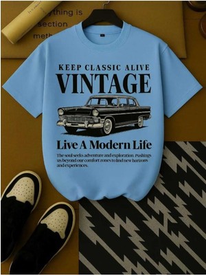 Malkocbey Vintage Araba Baskılı Oversize Basic O Yaka T-Shirt