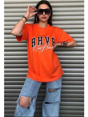 Kozia Outdoors Never Baskılı Oversize Unisex Sweatşhirt Uzun Kol Kahverengi Günlük Pamuk Karışımlı
