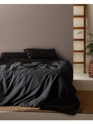 Madame Coco Linda Çift Kişilik Yıkamalı Gofre Nevresim Takımı - Siyah