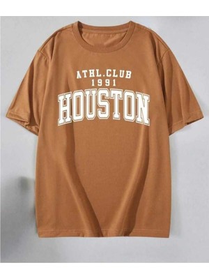 Malkoçbey Houston Baskılı Oversize Unisex Basic T-Şihirt