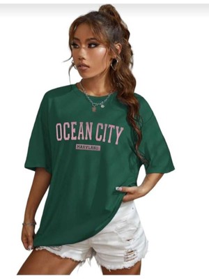Malkoçbey Ocean City Baskılı Oversize Unisex Basic T-Shirt