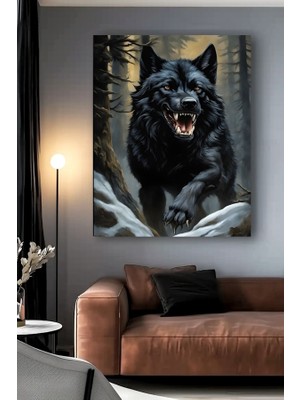 Özkacar Group Siyah Saldıran Kurt Mhp Kanvas Tablo Ev Duvar Salon Ofis Dükkan Hediyelik Dekarasyon Süsü