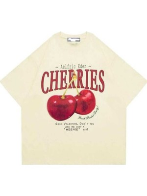 Malkocbey Cherrıes Baskılı Oversize Basic O Yaka T-Shirt