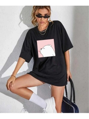 Malkoçbey Sevimli Ayı Baskılı Oversize Basic T-Shirt