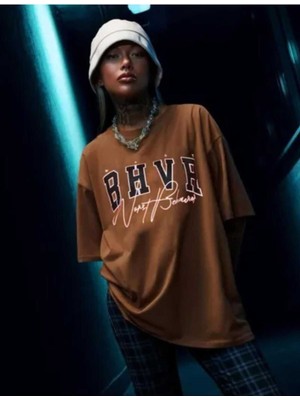 Kozia Outdoors Oversize Unisex Kahverengi Bisiklet Yaka Sweatshirt Uzun Kol Günlük Stil Pamuk Karışımlı