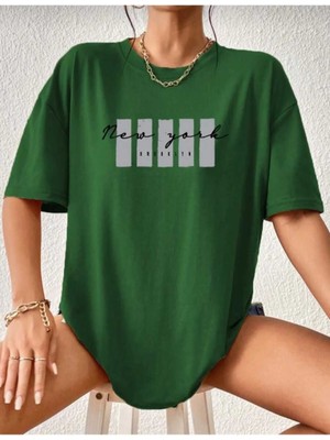Malkoçbey Newyork Broklıyn Baskılı Oversize Unisex Basic T-Shirt