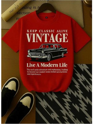 Malkocbey Vintage Araba Baskılı Oversize Basic O Yaka T-Shirt