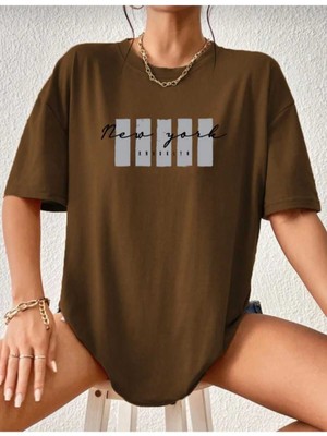 Malkoçbey Newyork Broklıyn Baskılı Oversize Unisex Basic T-Shirt