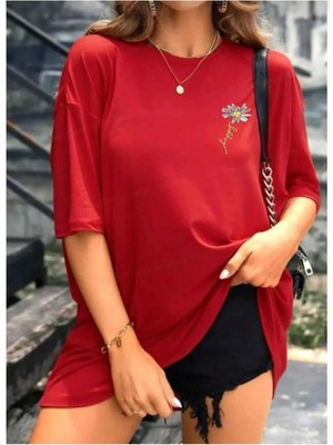 Malkoçbey Papatya Baskılı Oversize Unisex Basic T-Shirt