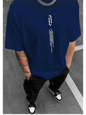 Gazete Baskılı Oversize Unisex O Yaka Basic T-Shirt