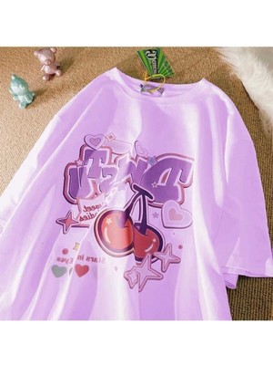 Malkoçbey Vişne Baskılı Oversize Unisex Basic T-Shirt
