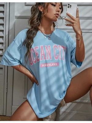 Malkoçbey Ocean City Baskılı Oversize Unisex Basic T-Shirt