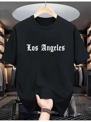 Malkoçbey Los Angeles Baskılı Oversize Unisex Basic O Yaka T-Shirt