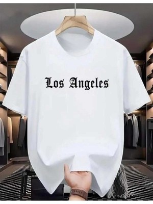 Malkoçbey Los Angeles Baskılı Oversize Unisex Basic O Yaka T-Shirt
